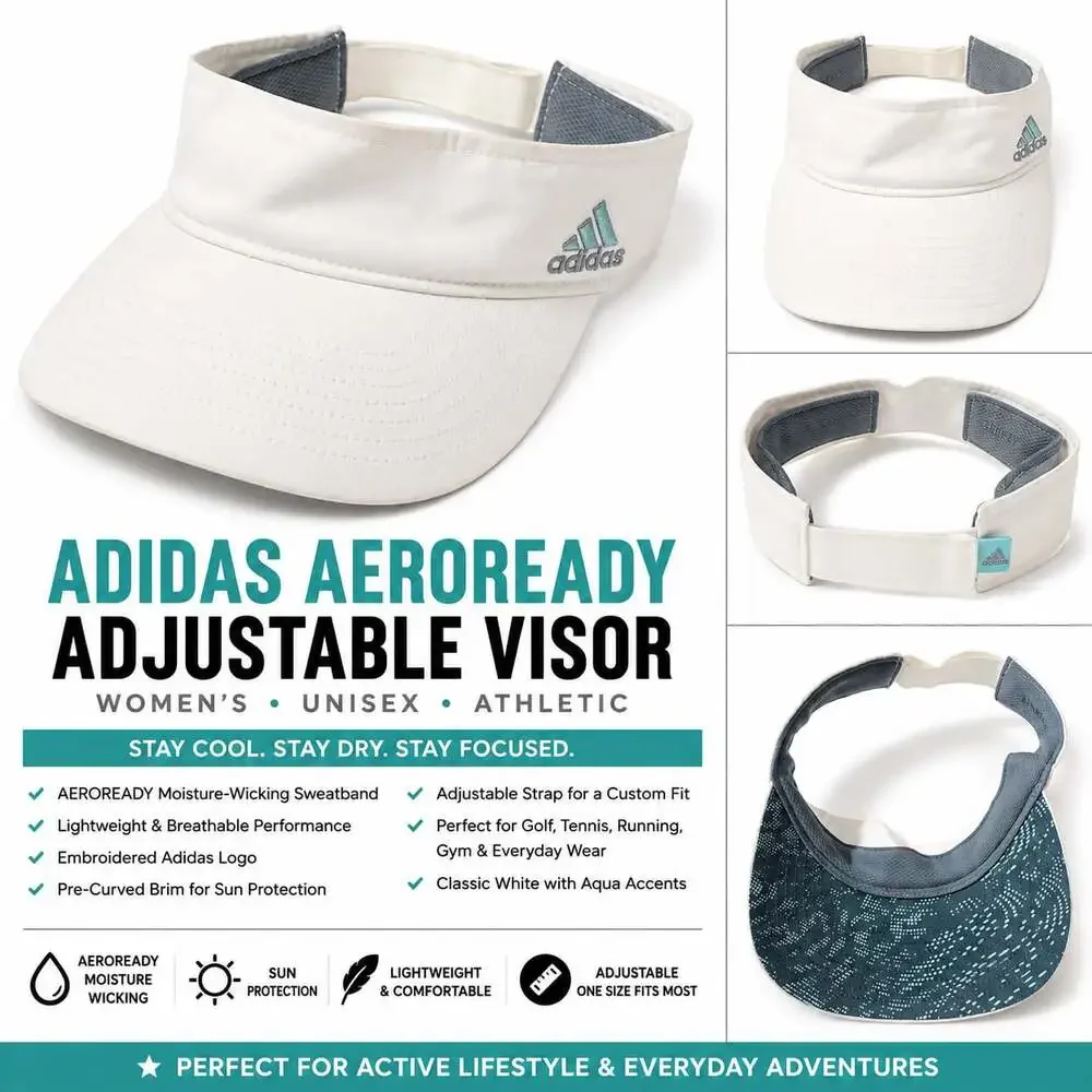 Adidas Aeroready Adjustable Athletic Visor White with Aqua Accents
